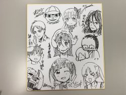 Kodansha’s 2016 “Magazine Gakuen” event featured Isayama Hajime’s sketches of Eren within two Kodansha character collages, a sketch of the Shiganshina Trio (And Chibi Mikasa) suffering from the summer heat, as well as a Colossal Titan bust to