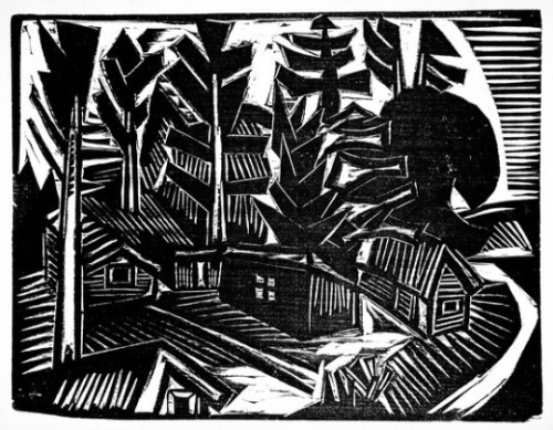 Karl Schmidt-Rottluff (1884-1976), Russische Landschaft / Russian Landscape, ca. 1919.woodcut on lai