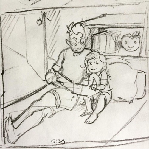 5:30 Storytime #elkingart #sketch #traditional #hourlycomicday #hourlycomicday2019 #parentinghttps