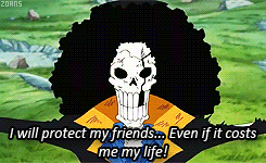 zoans:One Piece 30 Day ChallengeDay 20: favourite running gagBrook’s skull jokes/references to being