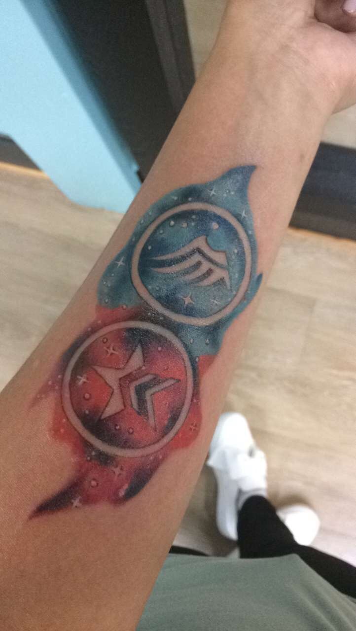 Paired Mass Effect Symbols Tattoos  Mass effect tattoo Gaming tattoo  Tattoos