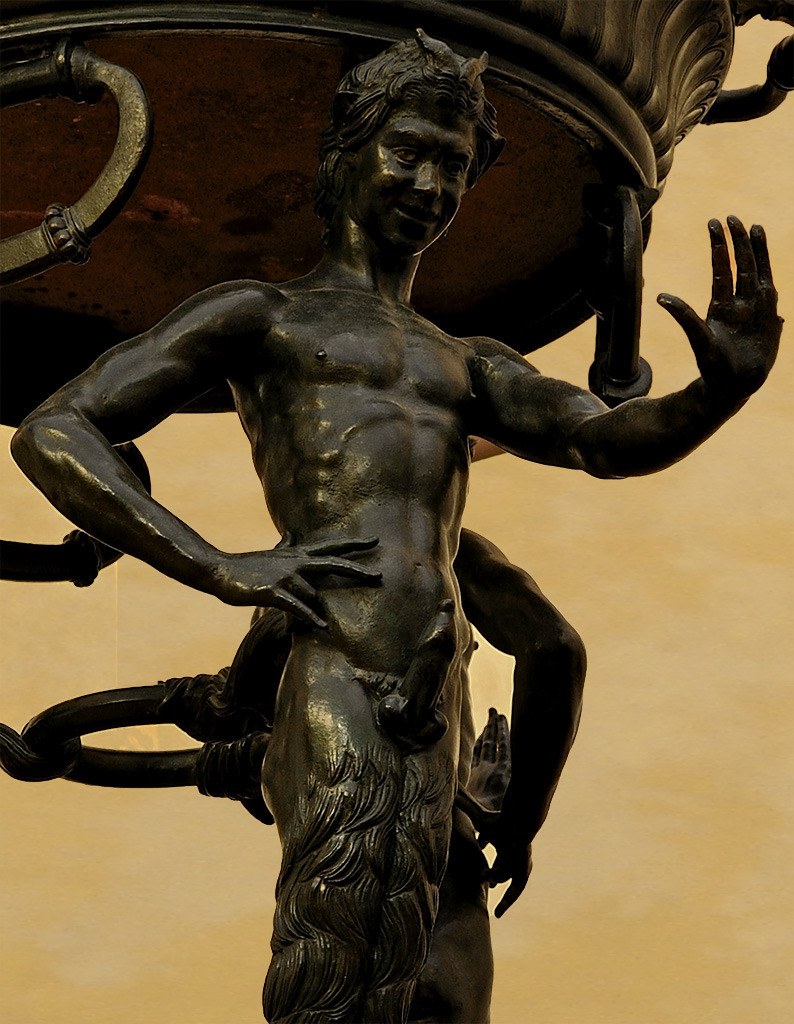 theancientwayoflife: ~Tripod with young ithyphallic Satyrs as legs. Medium: Bronze