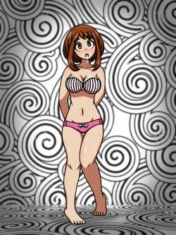 hypno-spa-hostess:  Hailey was taken to a blank white room. She stood there not knowing what to expect when suddenly the walls, ceiling and floor all came alive with spinning spirals. Not sure where to look, Hailey soon found herself completely under