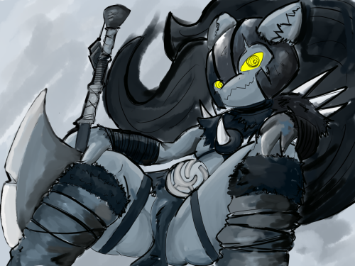 bolloxtothat:  art trade with darky03Nicotine in armour, aye? i was trying to get the 6th ed WarHam feel for this oneand failed miserably ;w;  Amazing work mate, I love the choice of armor.  w 