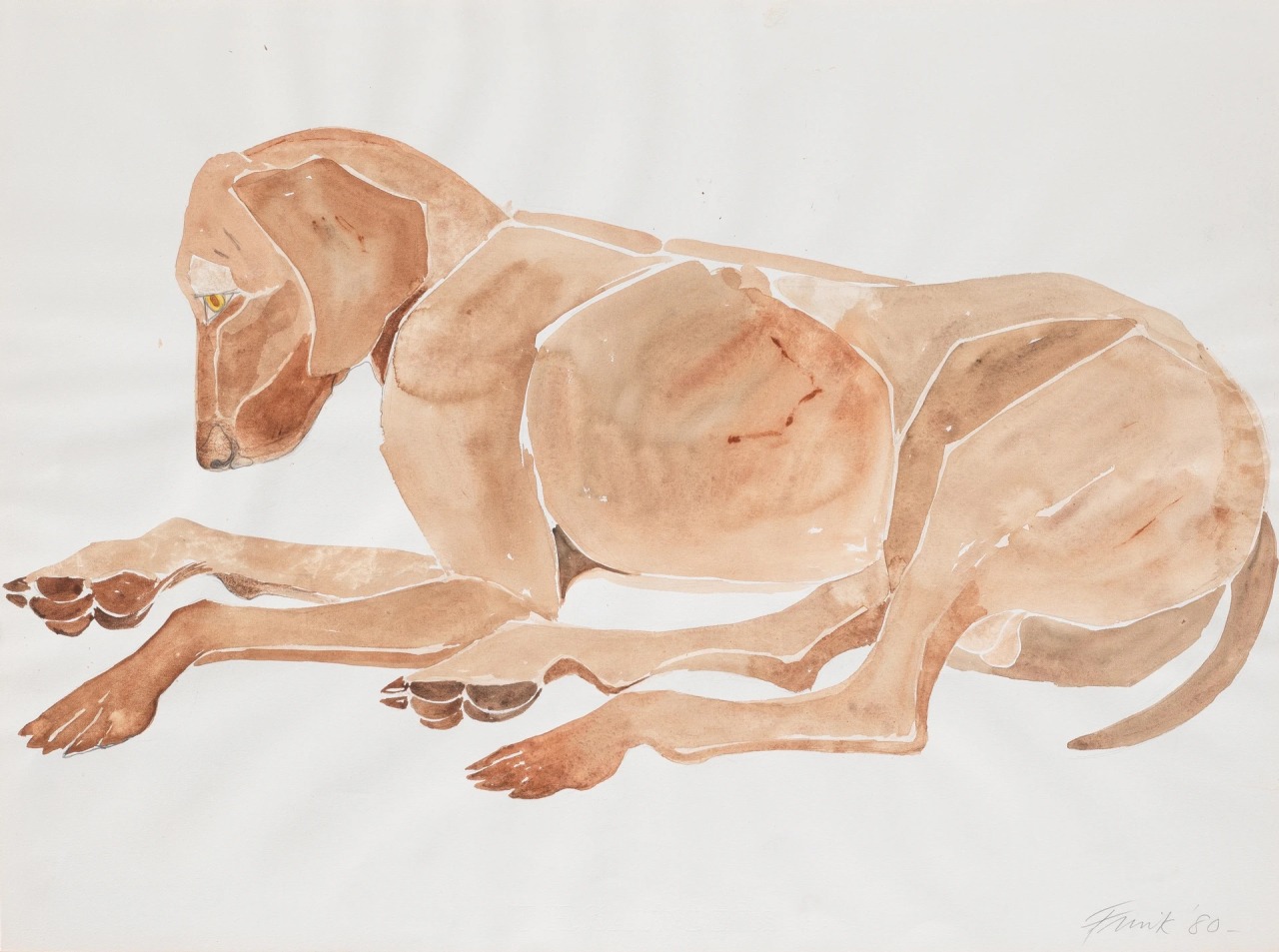 Elisabeth Frink (British, 1930-1993), Resting dog, 1980. Pencil and watercolour,  x  cm.