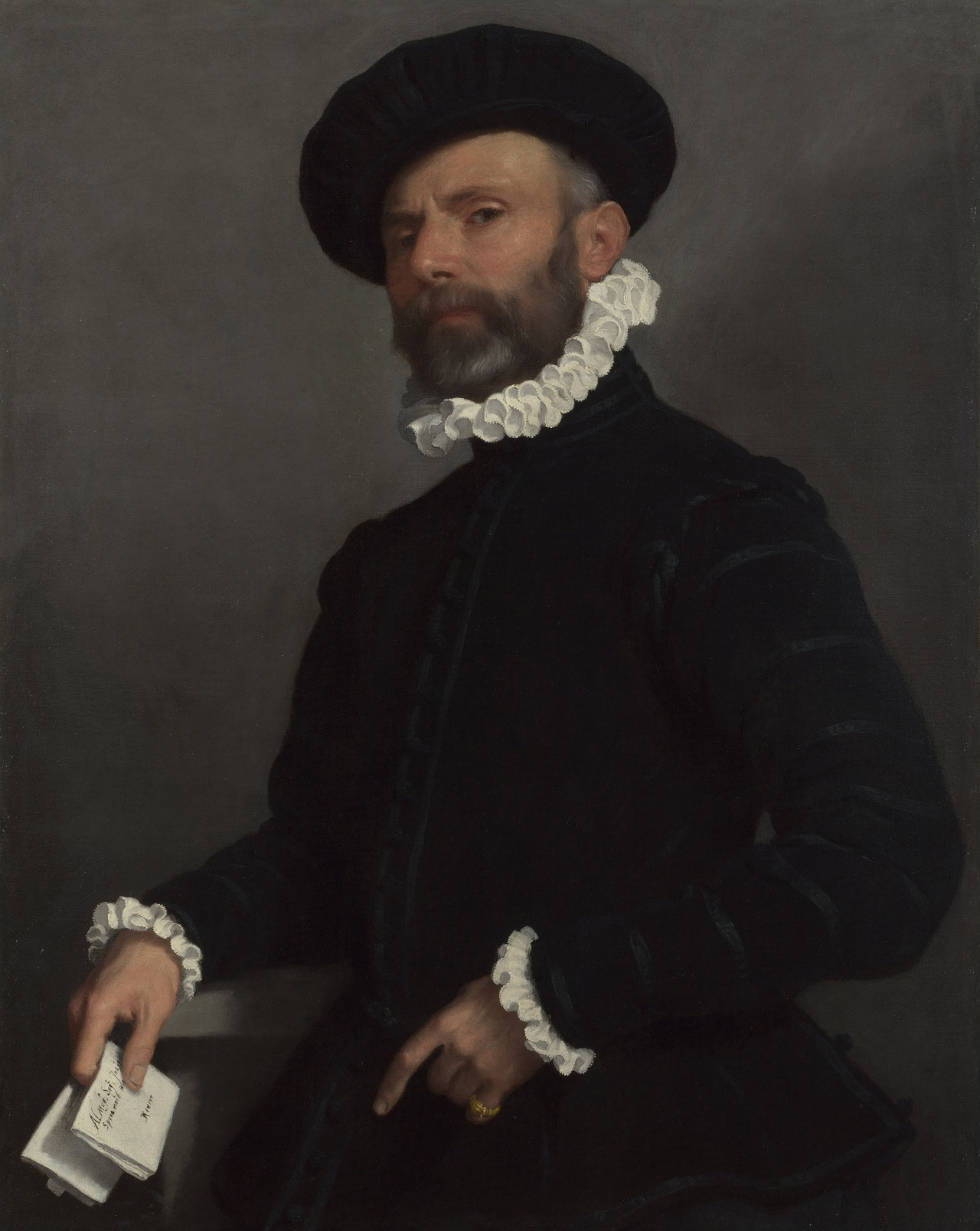Giovanni Battista Moroni, Portrait of Man holding a letter, c.1550