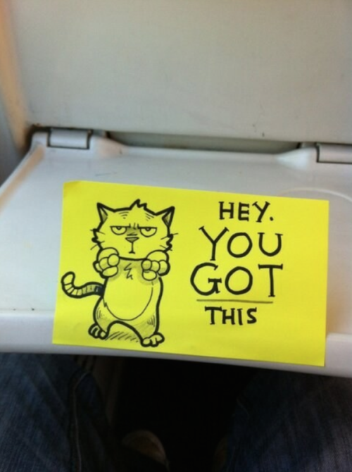 catsbeaversandducks:  Post-it Notes Left on the Train Writer and illustrator October Jones, the creative genius behind Text From Dog and these funny train commute doodles, is at it again with these hilarious motivational post-it notes that he leaves on