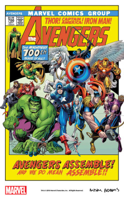 themarvelproject:The Avengers by Art Adams in a spectacular homage to Barry Windsor-Smith’s cover to Avengers #100 (1972) that was used as a variant cover for Avengers #700 (2018)