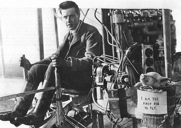 weirdvintage:  The first flight of a pig took place at Leysdown, Kent, England. Lord
