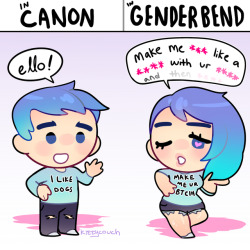 kittycouch:I know its all in good fun but it’s always funny how when a character is genderbent suddenly they’re super bold and hyper comfortable in their sexuality LOL lol XD