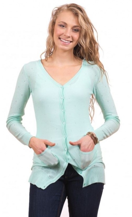 This long knit version of our signature cardigan is sure to turn heads this spring! Features two fro