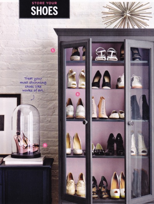 designmeetstyle:  Reasons we love this: 1. Shoes2. Aubergine and Lavender3. Shoes4. A great way to rehab and repurpose old furniture …we mentioned shoes, right?  thedecorista:  now this is a chic way to store shoes… 