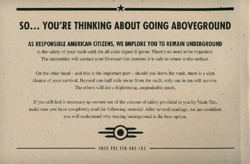 scarecrowfungus:  Part ¼ of the Vault Dweller’s Survival Guide 