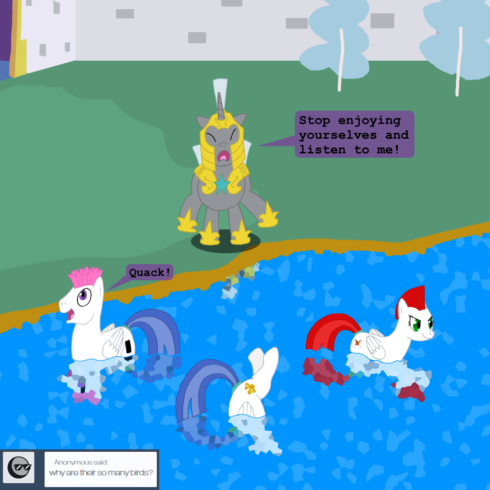 ask-four-inept-guardponies:And not a single feather was given that day, flying or
