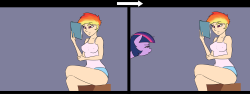 captainbutteredmuffin:  Twilight finally has a break through on her hunt for the elusive human mammaries. But she’s so focused on the one boob that the other somehow manages to sneak past her.   Ace detective Sparkle Butt, everybody.   I don’t know