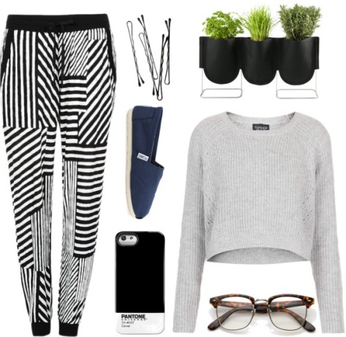 Sunday by rachelvdt featuring wall flower potsTopshop grey sweater / Sass & Bide striped pants /