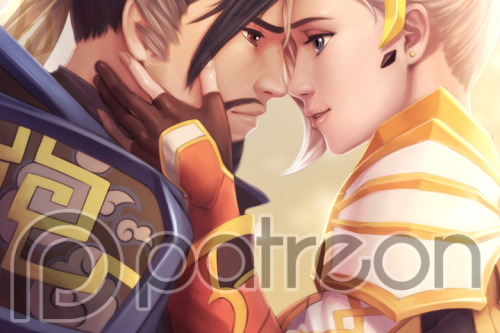 I finally finished an actual illustration with my OverWoW designs for Mercy and Hanzo!
I went with a more realistic style of rendering in this one. You can totally tell where I stopped caring. I need to stop getting lazy after I finish faces and...
