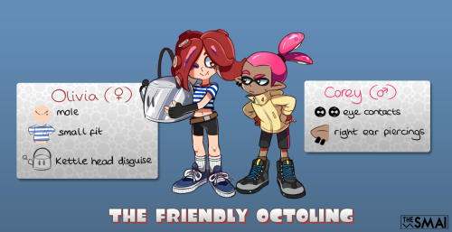 thesmai:  I know I said I’d reveal Friendly Octoling’s clothes in the next comic, but I’ve been quite busy! haha So I decided for now to throw together a little character reference along with names I decided on thanks to everyone’s help! Thank