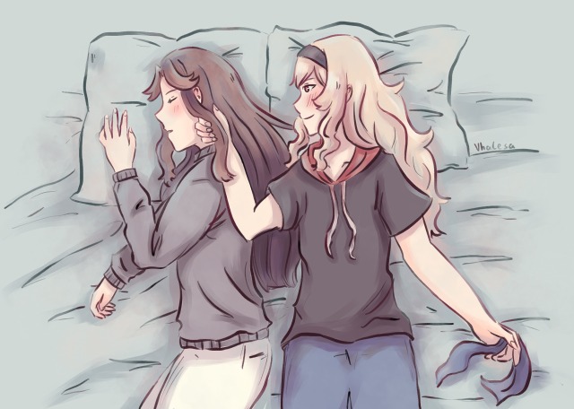 Maya is asleep, Claudine is laying next to her, gently sliding some hair strand back behind her ear.