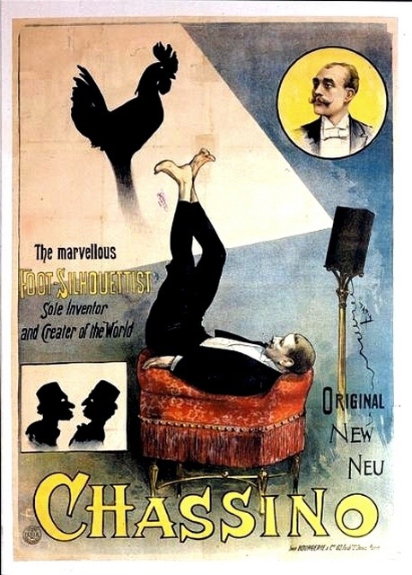 ‪19th-century theatrical poster of Chassino, the Foot-Silhouettist. “Sole” Inventor and 