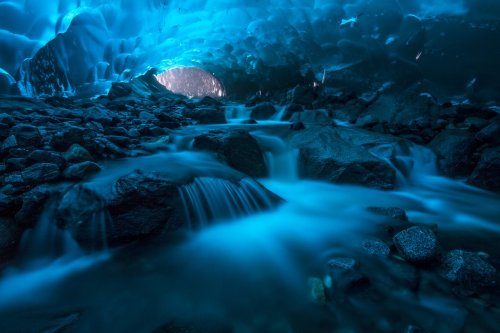 Stream of meltwater underneath the Mendenhall Glacier in Juneau, AlaskaPhoto by Adam taylor.