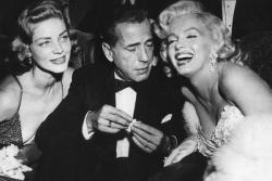 sybersarah:  Lauren Bacall - Humphrey Bogart - and Marilyn Monroe - 1953 Sarah Joy