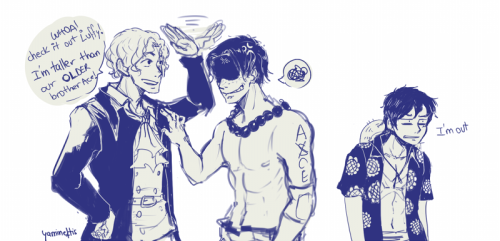 yamineftis:  Continuation of this comic Ace may have won but Sabo’s still a lil shit 8)Got some people asking why I made that height game comic if Ace’s gotta be the eldest bro due to his birthdate, well if you remember Sabo asked Ace in his last