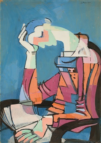 Reading boy    -  Jeanne Mammen  1943-45German, 1890 - 1976Tempera on cardboard, 100 x 70 cm (39.4 x