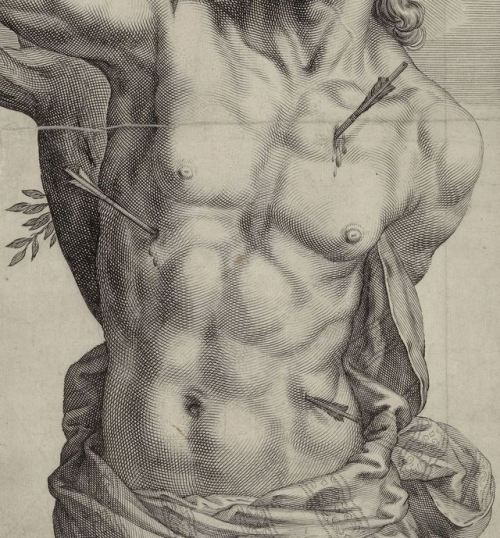 Jacob Matham - St. Sebastian (c. 1620). Detail.