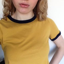 asteroided:Ootd- mustard tee &amp; denim skirt