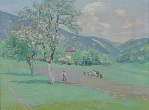 amare-habeo:  Léo-Paul Robert  (Swiss, 1851-1923) Field scene and flowering pear tree, 1913Oil on canvas