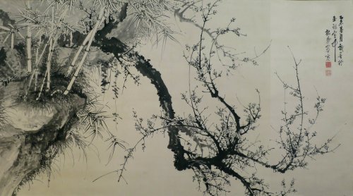 yama-bato:Plum Blossoms and Bamboo by Yamamoto Baiitsu, ink on paper, 1835, Honolulu Museum of Art, 