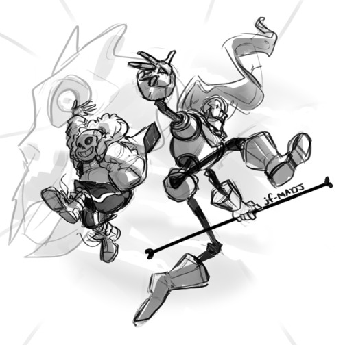 jf-madjesters1:  I love drawing the skeleton brothers in awesome action poses! Ready to fight with terrible puns and spaghettis, so watch out!  