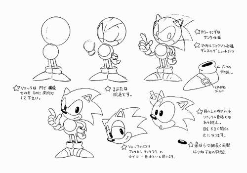 How to draw Sonic the Hedgehog. Model sheets that show how to draw the SEGA game character: head, ha