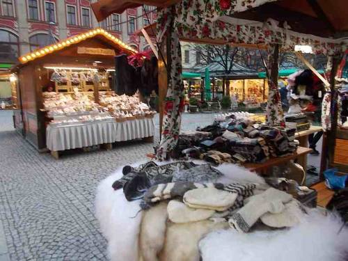 Merchandise offered during Christmas market 2021 in the city Wroclaw, Poland.