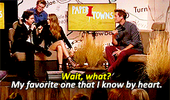shawnphunters: Cara fangirling over Nat at the Paper Towns livestream event