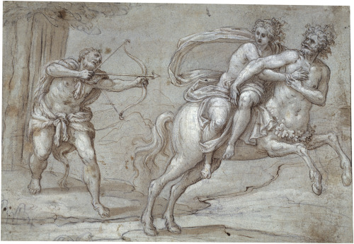 camilotangerine:Domenico Brusasorci, Heracles shooting an arrow to the centaur Nessus, 1550-60, brow