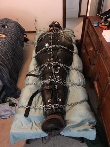 dogcatcherva:  5 hours stored. Gagged and blindfolded with electrical tape under