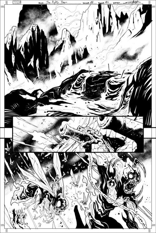 Black and White preview of Mighty Thor #21, out July 19!Art by me, script by Jason Aaron.And HERE ar