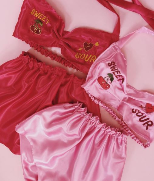 coquettefashion: Sweet Sour Cherry Patch Satin Top &amp; Bottom Sets