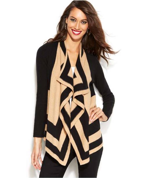 colorblock-style: INC International Concepts Draped Colorblock Cardigan