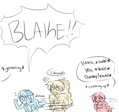 quick hs!au moment (yang and ruby attempt to help blake with her “weiss crush”)             