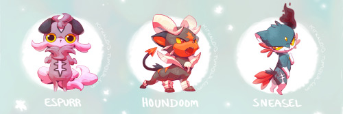 kitkaloid:HAPPY SUNMOON RELEASE!this is the way overdue part two of the starter crossbreeds/variations to celebrate the sunmoon release! my reasoning behind these was cats x cats… houndoom being the exception, since this whole thing was requested by
