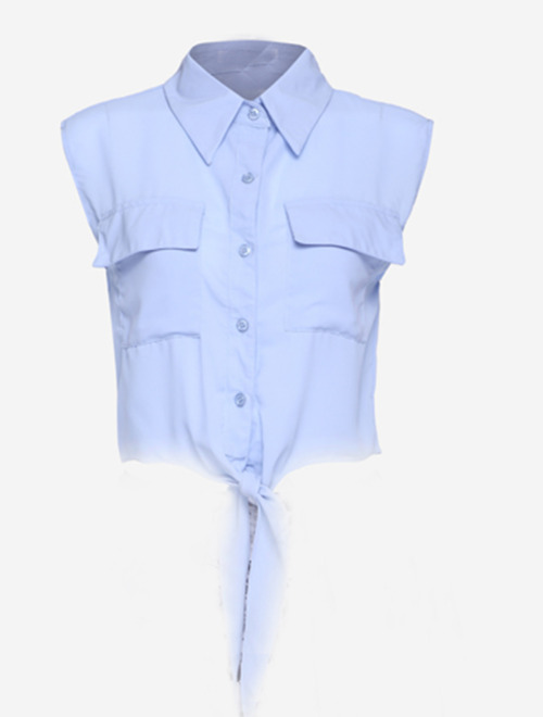 stylelist-tidebuy:  Light Blue Lapel Sleeveless Chiffon Blouse