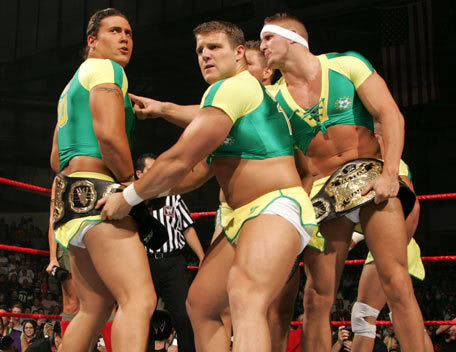 shitloadsofwrestling:The Spirit Squad adhere to the “new dress code” [October 2nd, 2006]