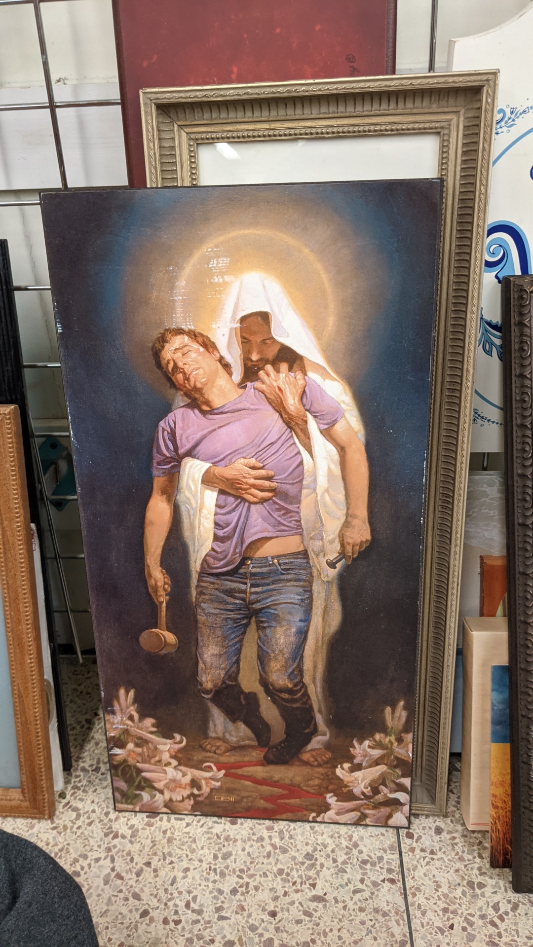 This stunning piece of art was found in the Salvation army in Iowa City, I of course now regret not buying it.