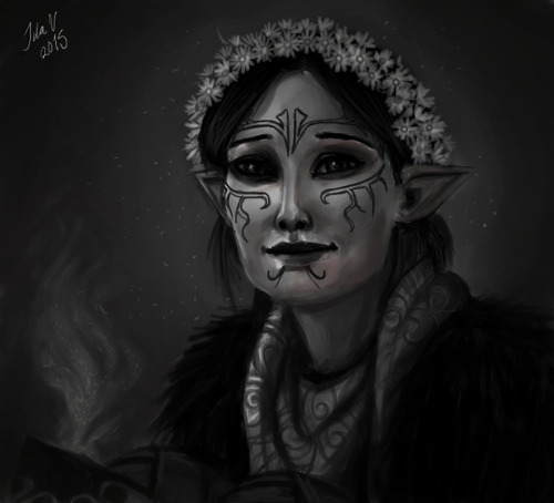 kirkwallgirl:  30 Day Drawing Challenge - Day 4: Fav elf in DA:O, DA2, or DA:I I had the hardest time picking between Merrill and Sera, but I ended up painting Merrill because I paint/draw her even less than Sera. And I DO adore my aposbaes. ^^ Also