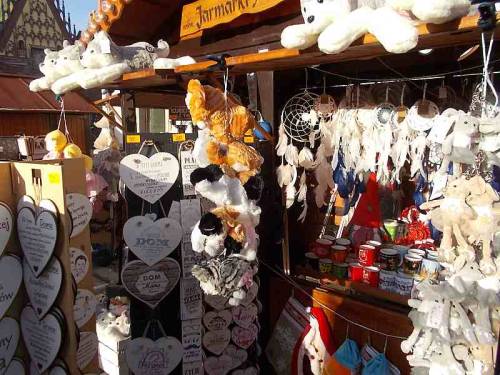 Various merchandise that was offered during Christmas market in the city Wroclaw, Poland.