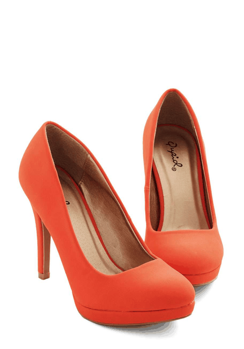 High Heels Blog Pump it Up Heel in TangerineShop for more Shoes on Wantering. via Tumblr