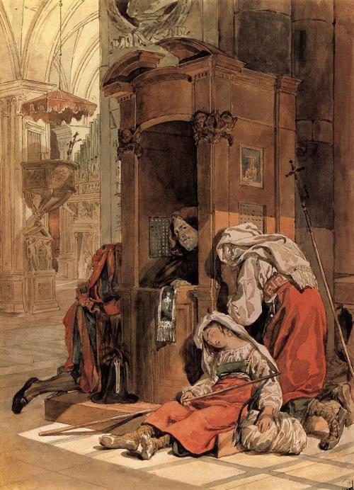 karl-bryullov: Confession of an Italian Woman, 1830, Karl BryullovMedium: watercolor,paper